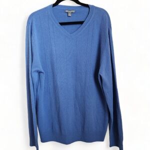 Apt 9 Men's XL 100% Cashmere Blue Ribbed‎ Knit V-neck Sweater Pullover FLAW